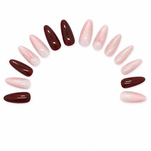 Cerise noire — Bordeaux, nœud rose & paillettes
