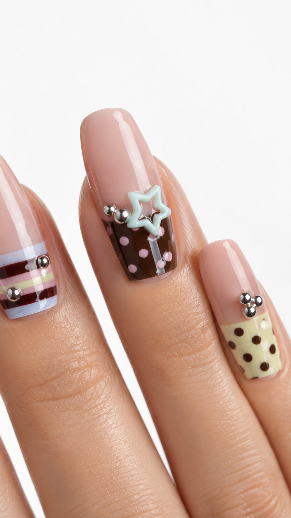 Gourmandise — Nude, pois & strass · forme carrée